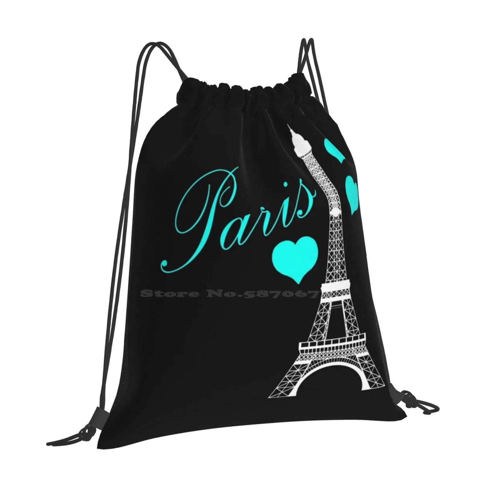 Teal & Black Eiffel Tower Paris France Hot Sale Backpack Fashion Bags Parisian Paris France Eiffel Tower Black Teal Blue White OneSize