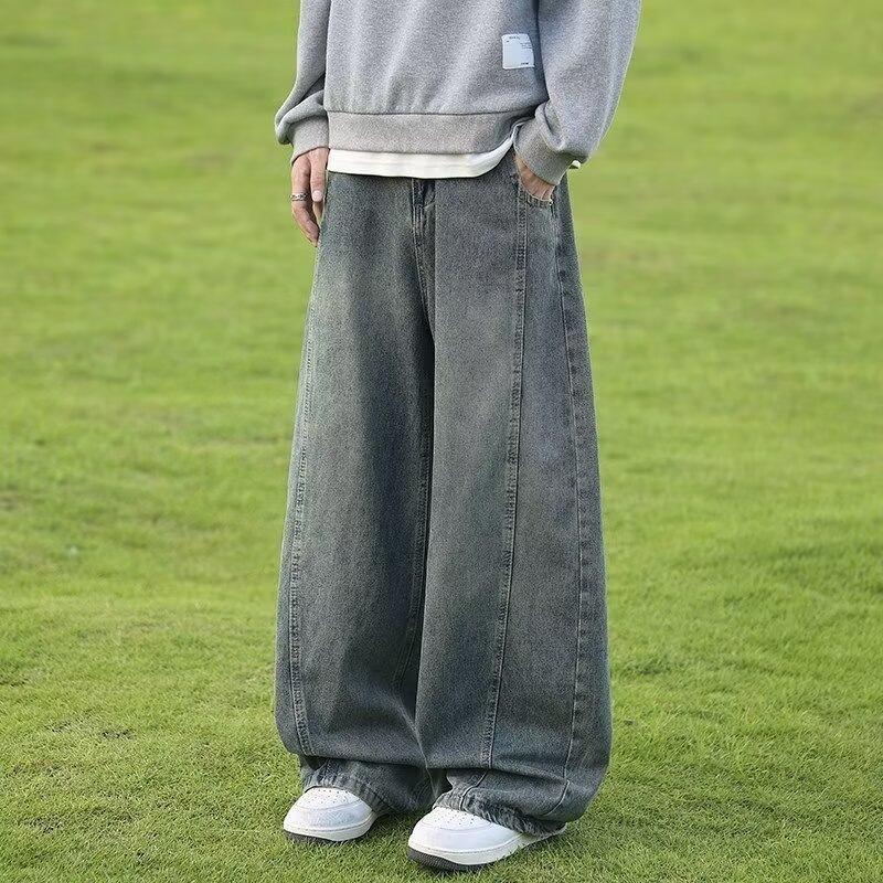 Spring and Autumn Dark Blue Jeans Men's Trend Brand Loose Straight A Jeans American High Street Trend Wide Leg Pants