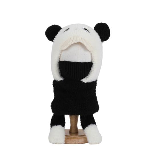 Kids Hat with Face Guard Scarf Plush Inner Lining Solid Color Bear Shape Warm Windproof Knit Hat Autumn Winter Outdoor Wear