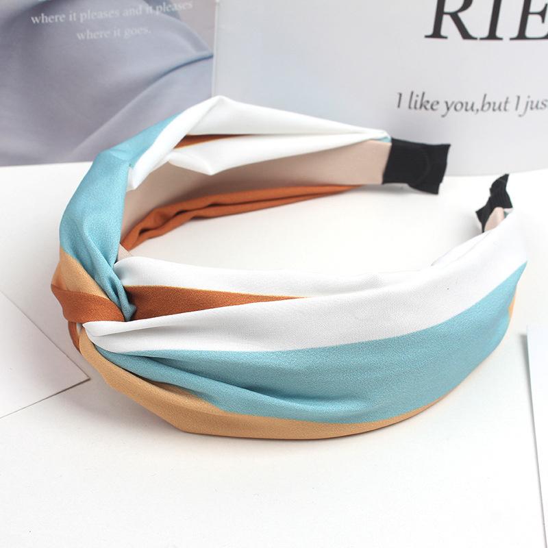 Chic Top Cross Twisted Headband Print Striped Satin Hairband for Women Ladies Shopping Party Headpiece Fashion Adult Head Wears