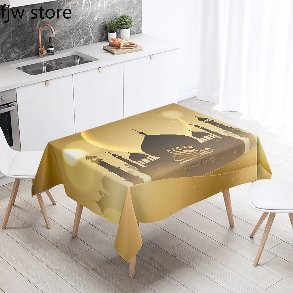 Ramadhan Mubarak Home Decor Tablecloth Islamic Muslim Mosque Ramadhan Karim Decorative Tablecloth Waterproof and Stain Resistant