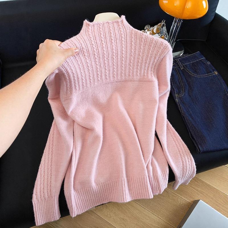 Semi-turtleneck cashmere sweater women's loose knitted sweater pullover autumn and winter new fine wool bottoming shirt top