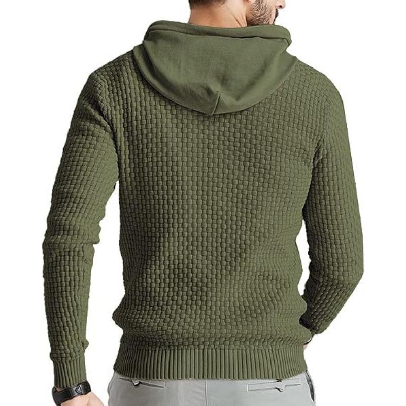 Men S Long Sleeve Hooded Jacquard Knit Pullover Sweater
