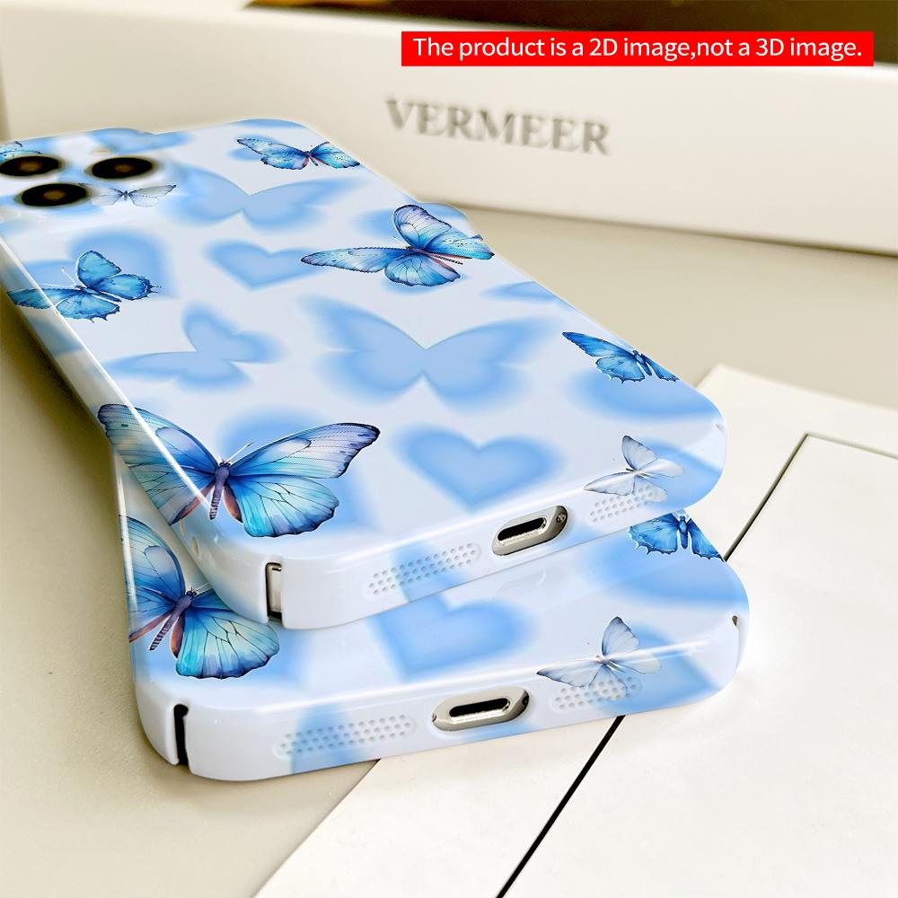 Blue Butterflies On Heart Background Phone Case All Inclusive Film Hard Phone Case, Compatible with iPhone 18 Pro Max 17 16 15 14 13 12 11