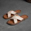 Fashion 1.5CM Literary Style Women Flat Slippers Summer Cross Genuine Cow Leather Open Toe Slip On Slippers Low Heel Casual Slides