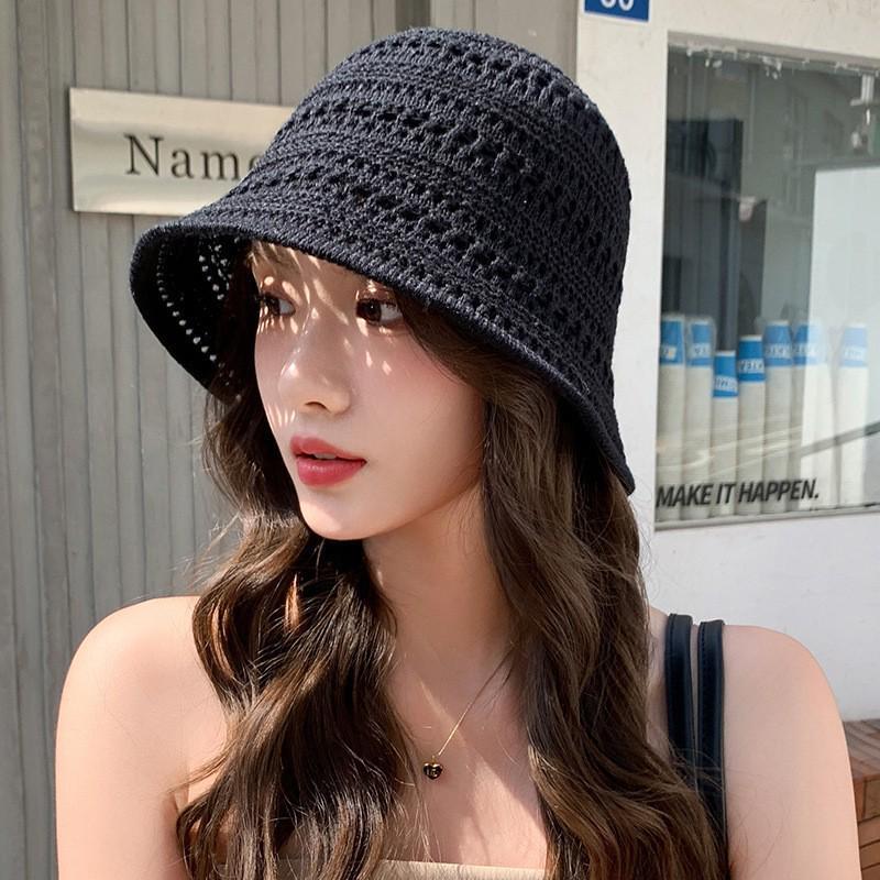 2025 Women's Summer Sun Protection Knit Bucket Hat - Breathable, Slimming, Sunscreen Basin Hat