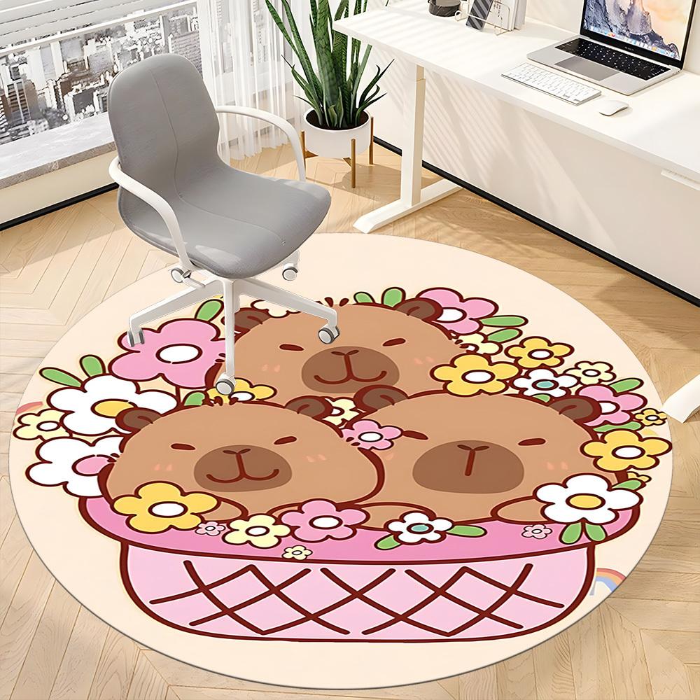 1pc Cute Capybara Floral Basket Chair Carpet for Office, Soft Comfortable Mat For Office, Living Room, Bedroom, Machine Washable Carpet Yy251112176
