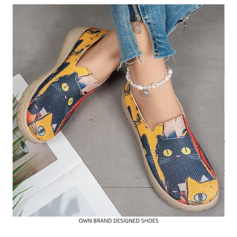 Women’s Spring Slip-On Canvas Shoes Lightweight Soft Sole Casual Flats Color Block Patchwork Loafers Comfortable Walking Shoes