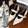 Fashion 2025Spring Women's Heeled Single Shoes Fashionable Mid-heel Gold Buckle  Jane Shoes  Pointed Toe Boat Shoes Zapatos Mujer
