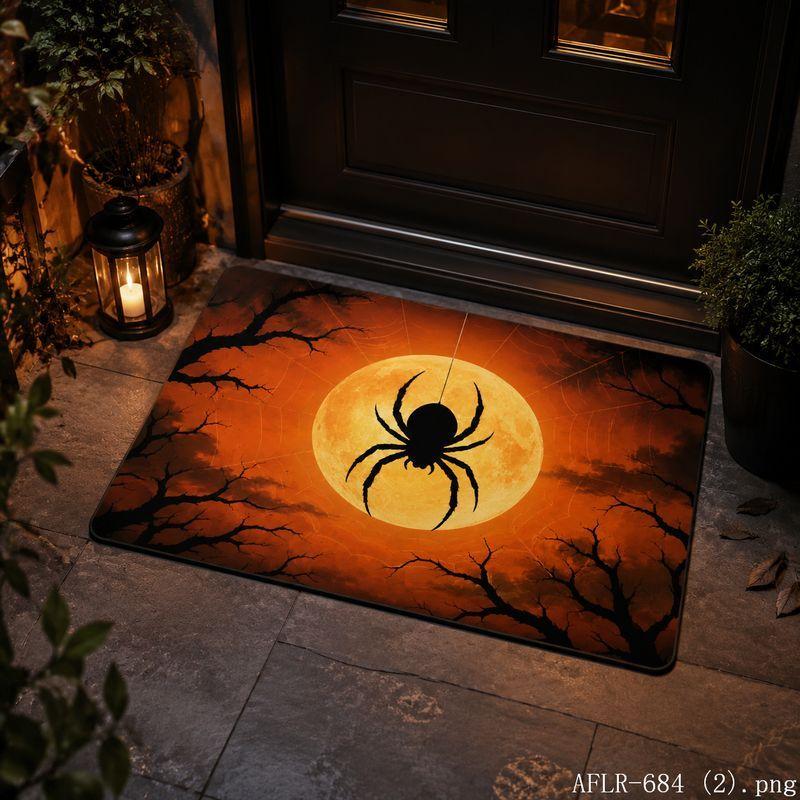 Halloween Pumpkin Spider Skeleton Bat Door Mat Gothic Non-Slip Entry Rug Spooky Floor Carpet Decor