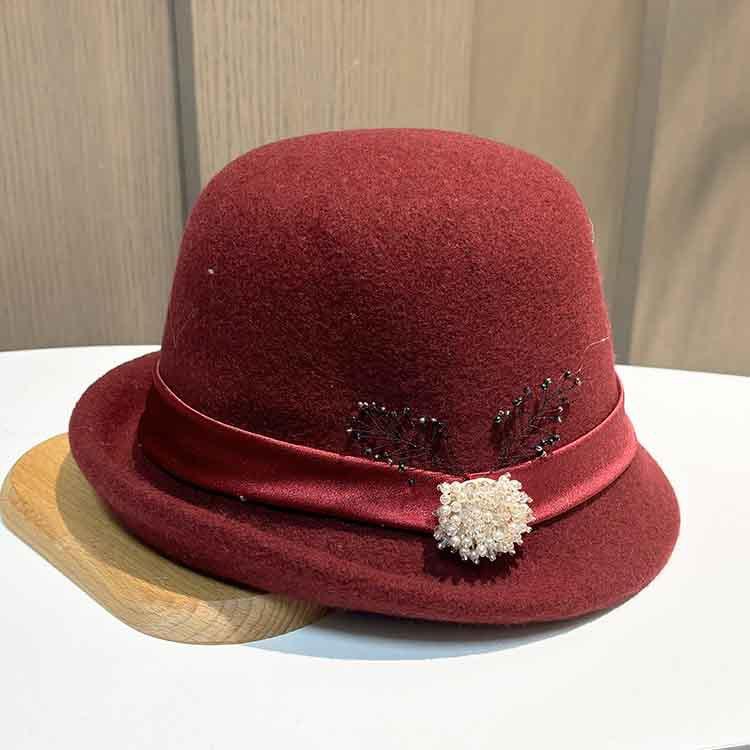 British Retro Rhinestone Buckle Decorative Temperament Wool Woolen Top Hat Women'S Autumn And Winter Crimped Basin Hat Versatile Warm Knitted Hat