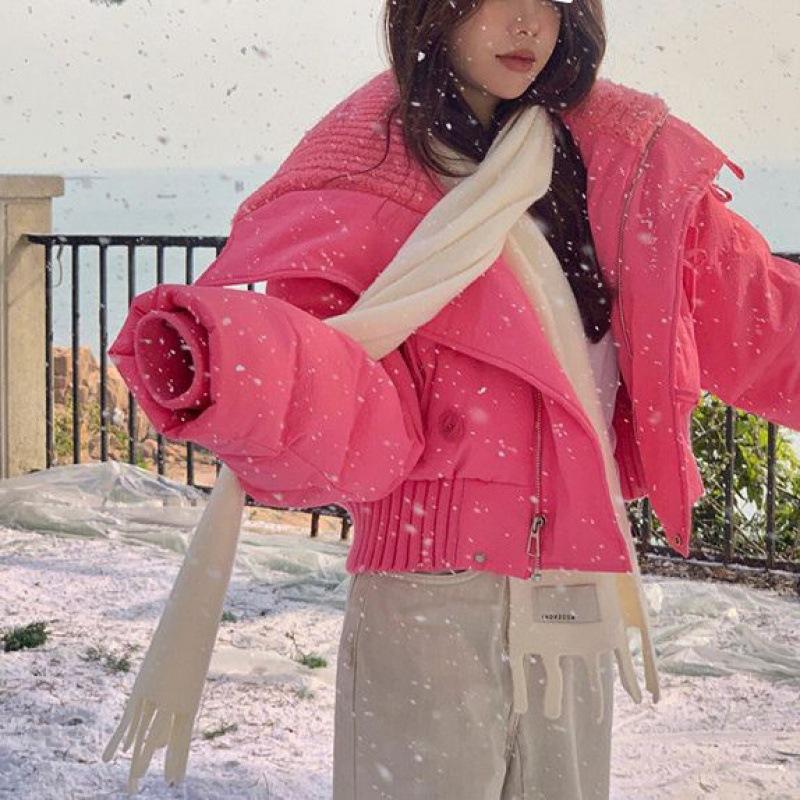 

Thick Large Lapel Knitted Down Cotton Coat Short Bread Coat Winter All-match Coat Cotton Coat L розовый