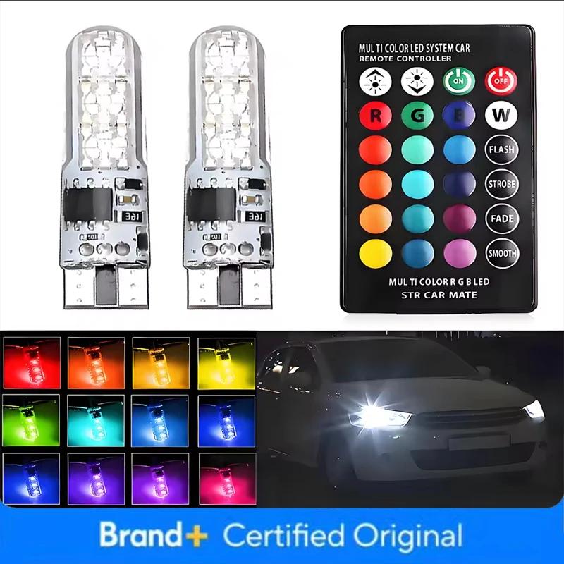 T10 W5w 501 RGB 7 Farben Auto Keil Seitenlicht Glühbirne Wasserdicht 6SMD 5050 LED Fernbedienung (Keine Batterie)Blitzlicht Keillampe