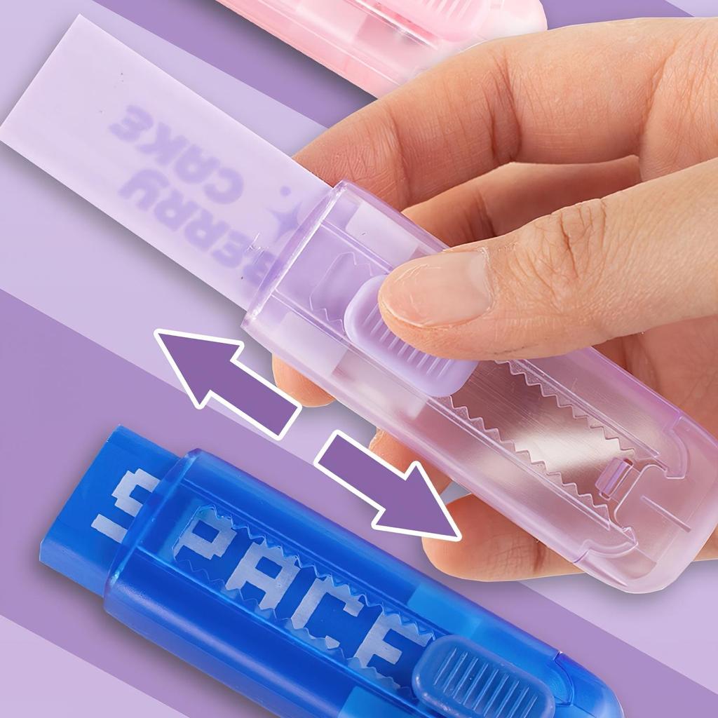 Cartoon Eraser & Refill Set Push Type Refillable Less Dust Cleaning Correcting Tools Office School