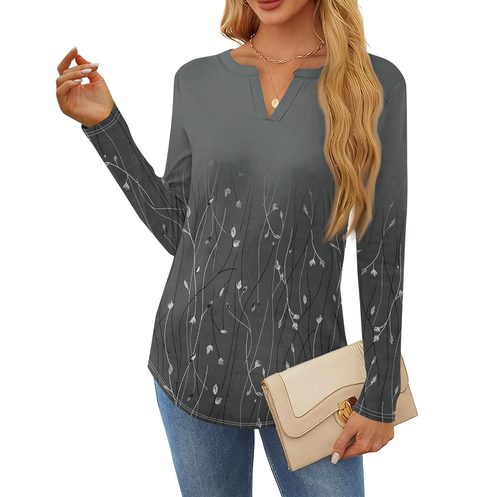 

Женская футболка с принтом, длинный рукав, повседневная, выходного дня, модная, базовая, с V-образным вырезом, обычная, топ M