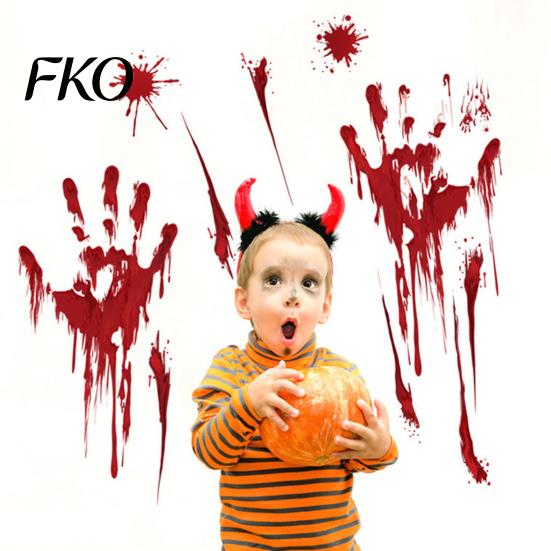 Kitchen Wall Decoration Halloween Blood Handprints/Footprints Stickers, Removable Decals, Spooky Waterproof Moisture-proof Sticker Window