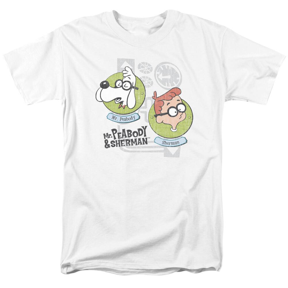 Mr. Peabody  Sherman Gadgets T Shirt Mens Licensed Cartoon Merchandise White S
