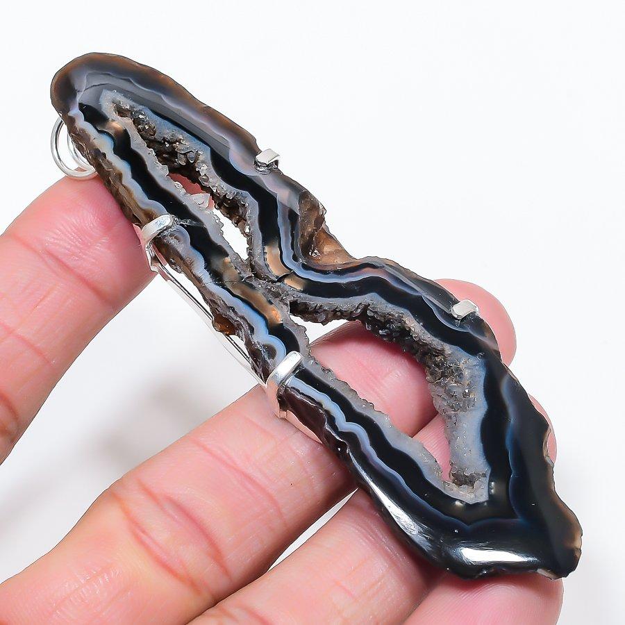 

Natural Agate Geode Slice 925 Sterling Silver Jewelry Pendant 3.78 Z5Q72