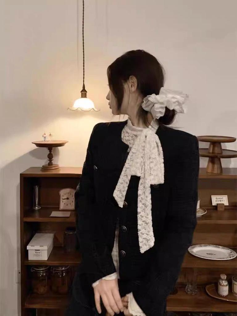 Women's Lace Crochet High Neck Long Sleeve Sweater