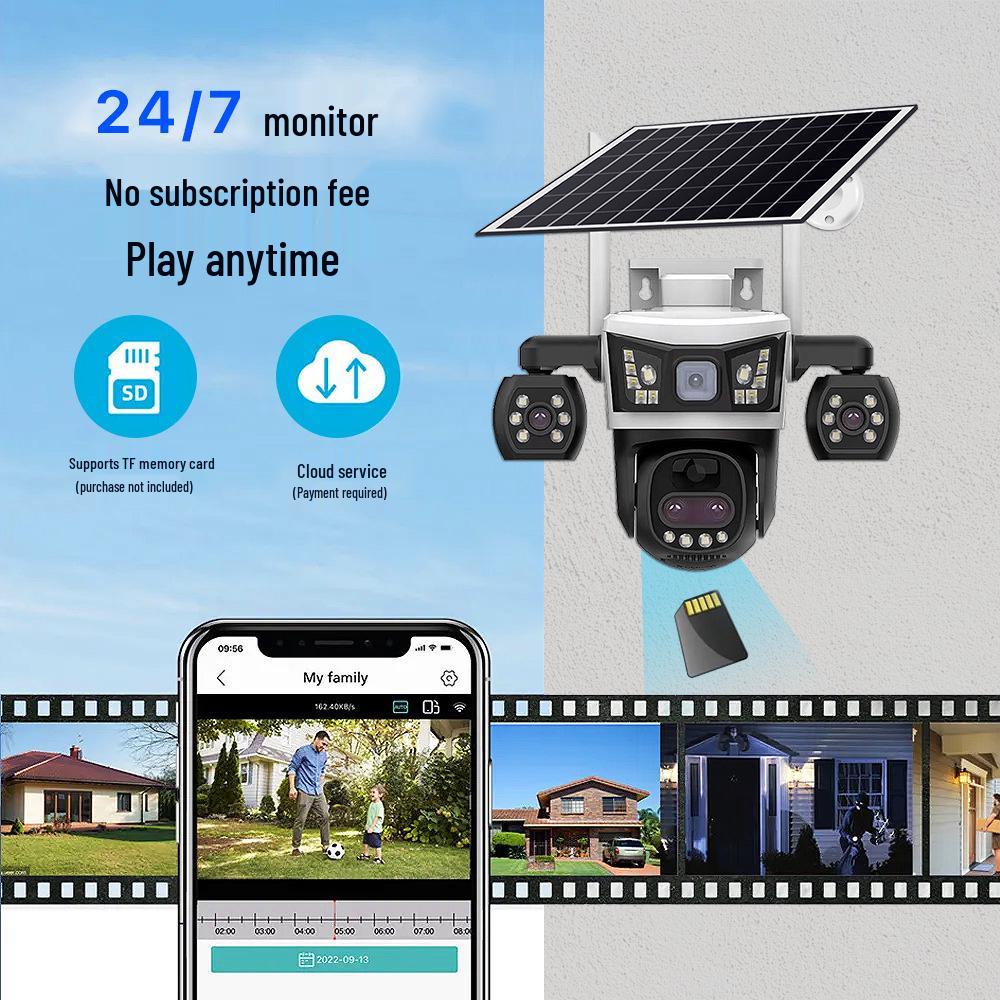 V380 Solar-Powered 4G Outdoor Camera with Night Vision and Waterproof Three-Screen Display