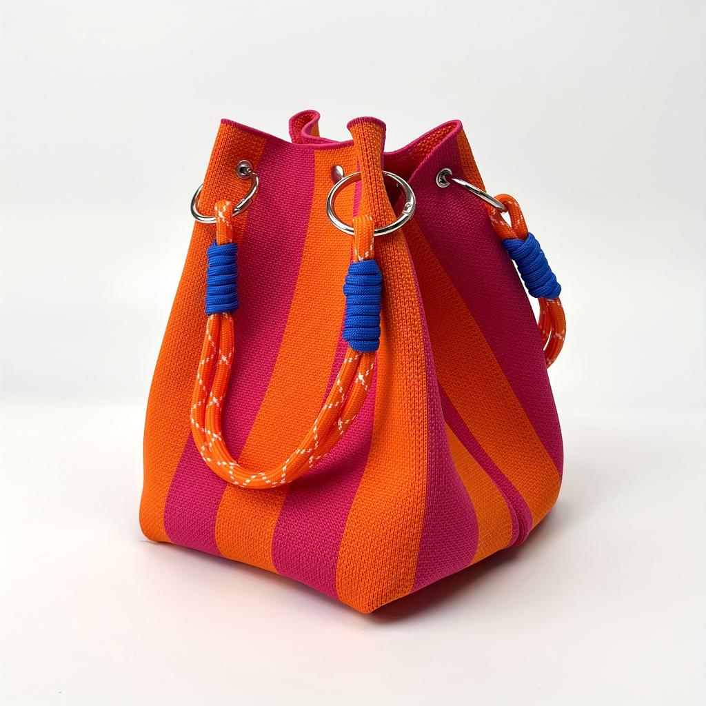 Vintage Multicolor Retro Handbag - Large Capacity Tote Bag with Buckle Closure & Fixed Strap, Striped Pattern, Durable for Work