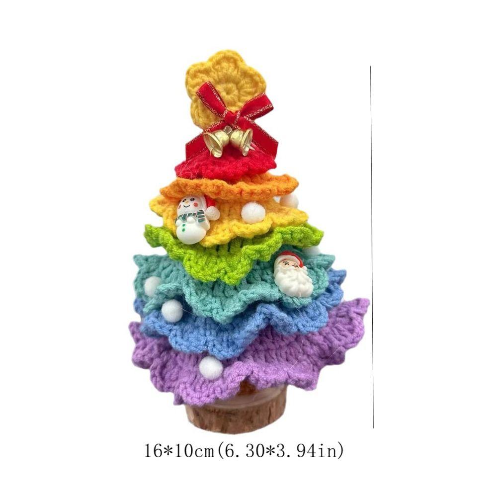 Finished Crochet Christmas Tree Decor Handmade Artificial Knitted Tabletop Ornament Holidays