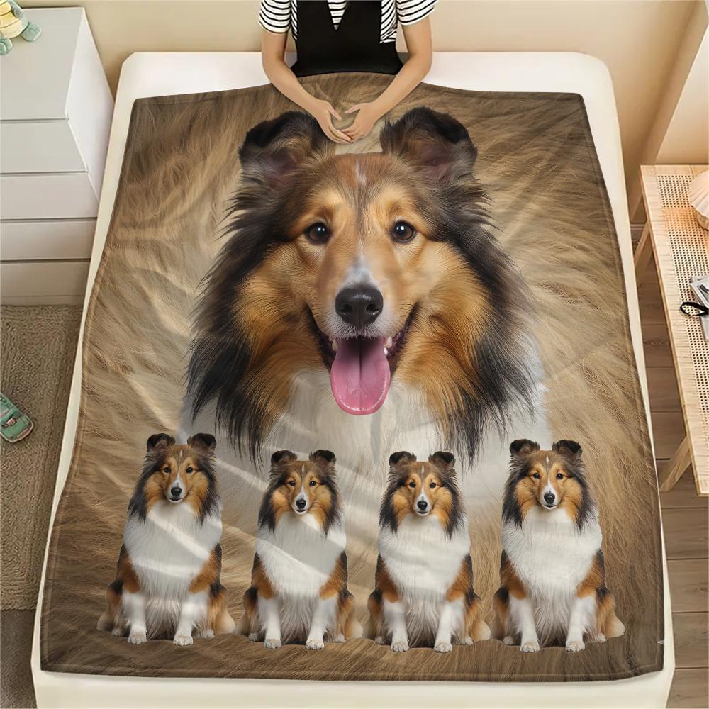 1Pc Sheepdog Siberian Husky Print Flannel Blanket, High Quality Comfortable for All Seasons, Home Decor, Warmth and Comfort, Perfect for Gifts