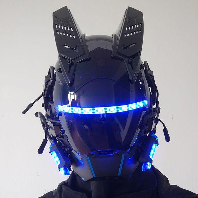 Casco Cyberpunk Cosplay Rastrellature Maschera Cool Con Luce Led Maschera Shinobi Samurai Treccine Regalo di Natale Compleanno Rastrellature Ali