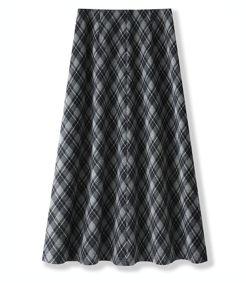 Women's High-Waist Woolen Plaid A-Line Skirt - Autumn 2025 Collection