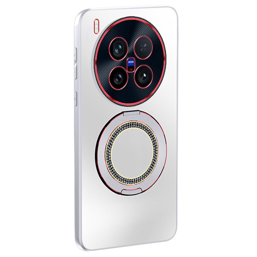 For vivo X200 Ultra 5G Phone Case with Diamond Ring Holder Dual-Color Lens AG Skin-Feel Matte Cover