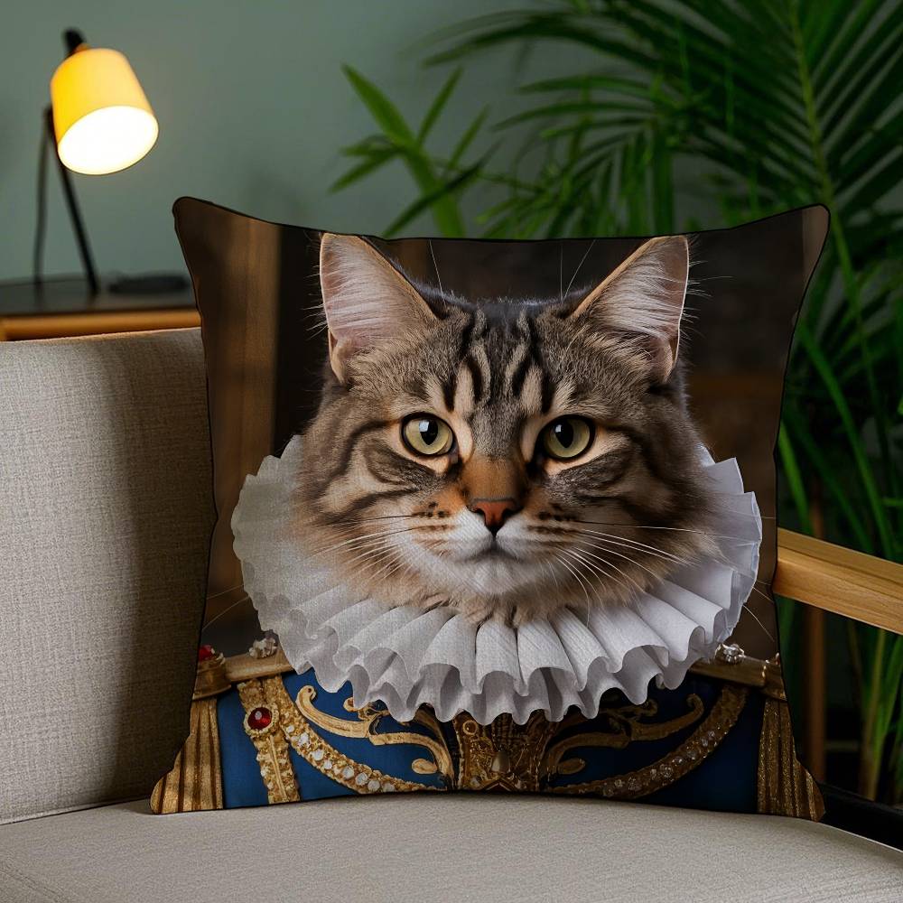 Renaissance Royal Maine Coon Cat Pillow Case Plush Fabric Soft Pillowcase Double Sided Print Sofa Cushion Cover Throw