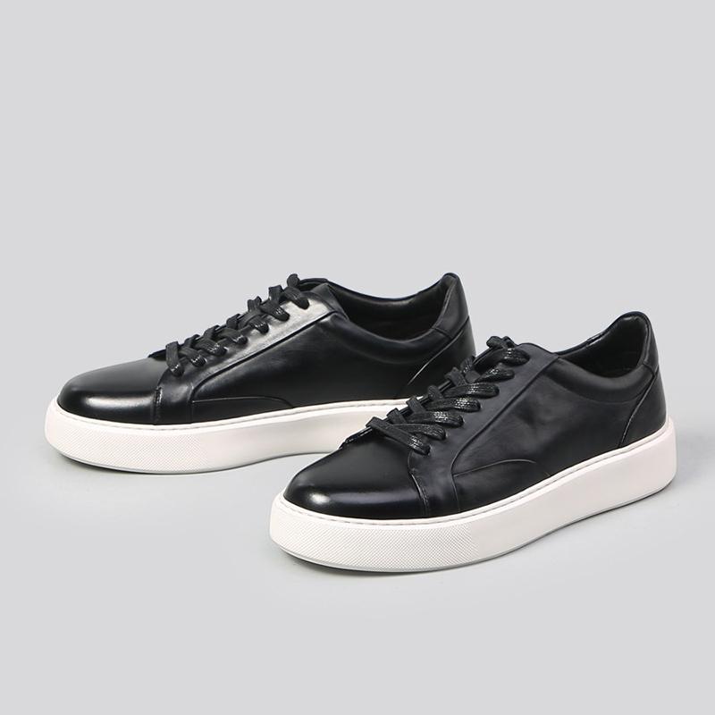 Spring Autumn Cowhide Board Shoes Men Original Sneakers Round Head Flat Heel Lace Up Sport Causal Shoes High Quality All Match