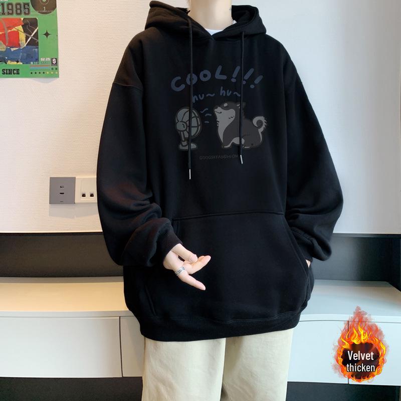 Men's Plus Size Fleece-Lined Hooded Sweatshirt - Street Style Autumn/Winter Outerwear
