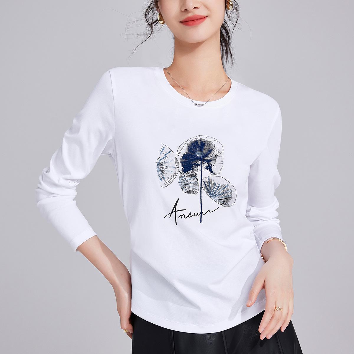 

New cotton long-sleeved women s spring and autumn clothing loose fashion high-end inner bottoming shirt top M белый