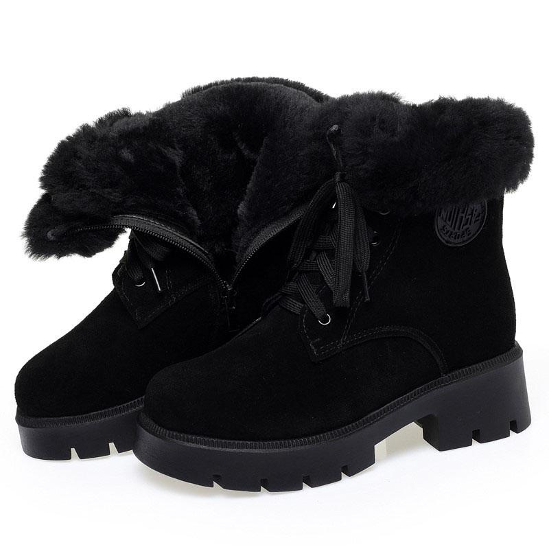 

Зимние сапоги для женщин из натуральной кожи, замши, натуральной шерсти, женские зимние сапоги на платформе, нескользящие женские ботильоны 38