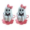 1/2Pcs Halloween Reading Ghost Figurine Pink Teacup Ghost Statue Resin Sculpture Home Office Holiday Party Desktop Decoration Ornament