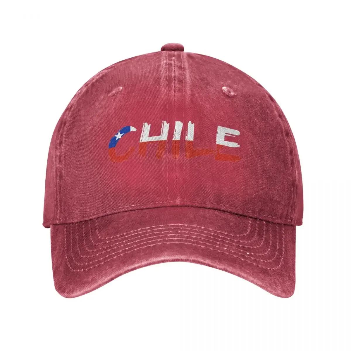 Chile Text Flag Baseball Cap Vintage Distressed Denim Washed Sun Cap Unisex Women Outdoor Workouts Unstructured Soft Caps Hat One Size