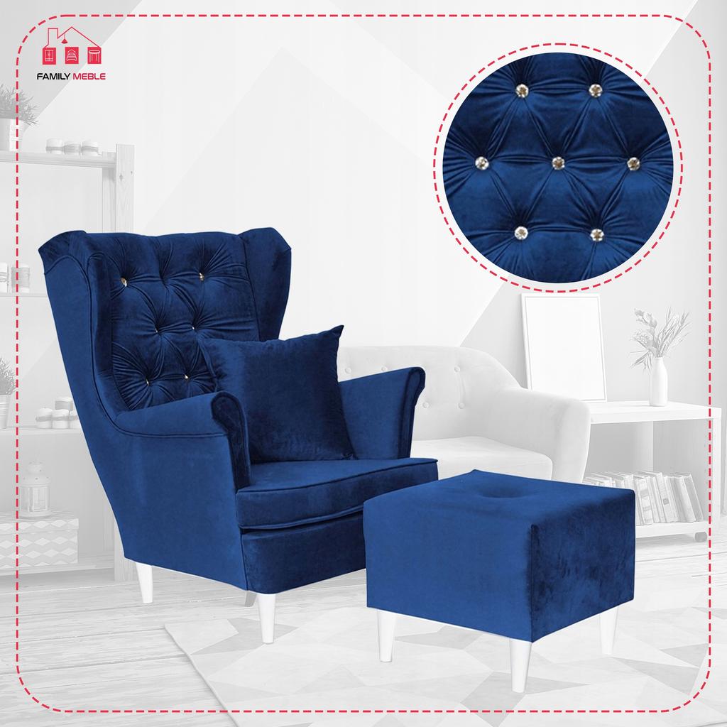 Gaja Wing Chair with Footrest Scandinavian Family Meble Velvet Velvet
