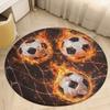 Flaming Soccer Ball Round Rug Sports Theme Flannel Kids Boys Room Game Zone Non Slip Fun Floor Mat Football Fan Gift Best Seller