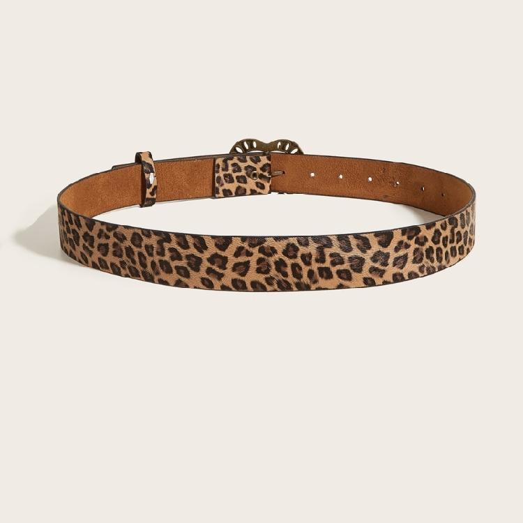 Retro Leopard Print Waist Belt for Lady Girls Fashion PU Leather Waist Band Vintage Waist Ornament Decorative Girdle
