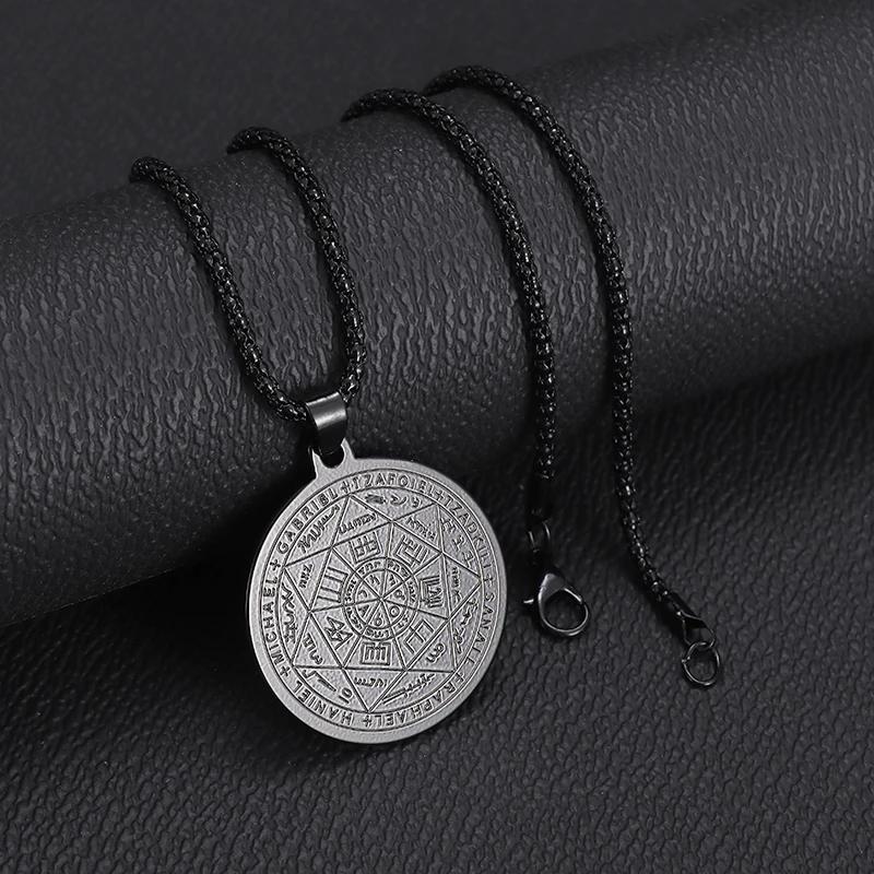 European and American Popular Titanium Steel Solomon Magic Amulet Pendant Fashion Stainless Steel Seven Angel Guardian Necklace