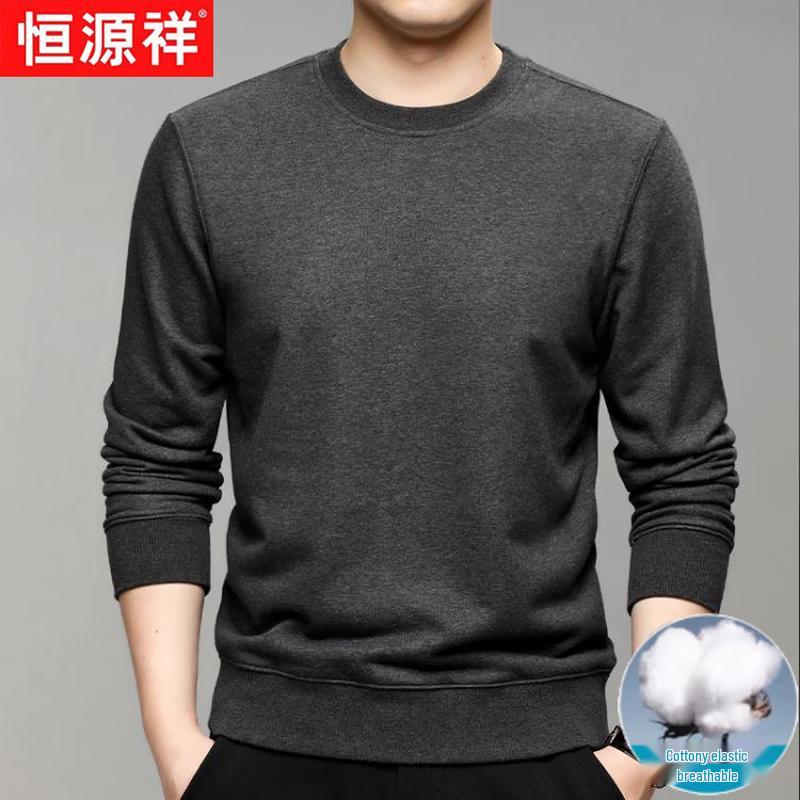 Hengyuanxiang Herren Einfarbiges Gekämmtes Baumwoll Langarm Freizeit Oberteil