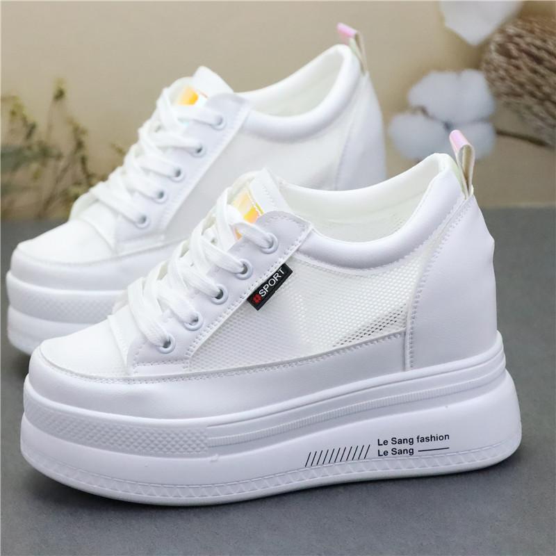 Fashion 10CM Genuine Leather Vulcanize Women Chunky Sneaker Spring Lace Up Platform Summer Autumn High Brand Comfy Loafer Shoes