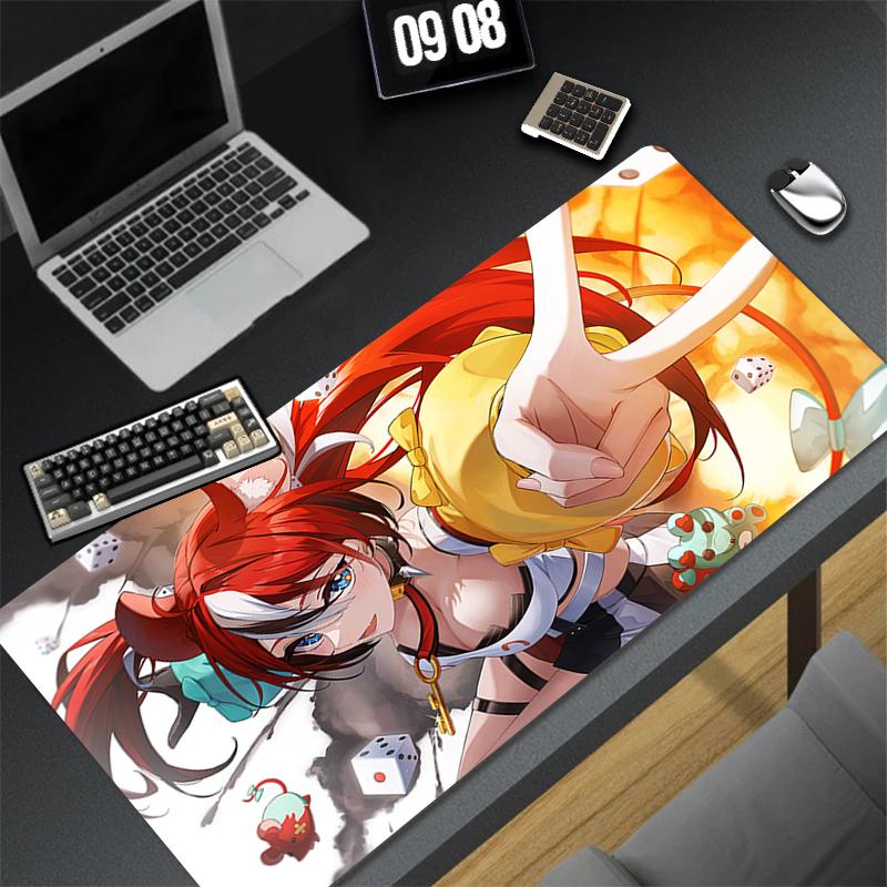 Gaming Mouse Pad Large Desk Mat Antislip Stitched Edges Cute Anime Girl Colorful Cartoon Print Waterproof Mat for Home