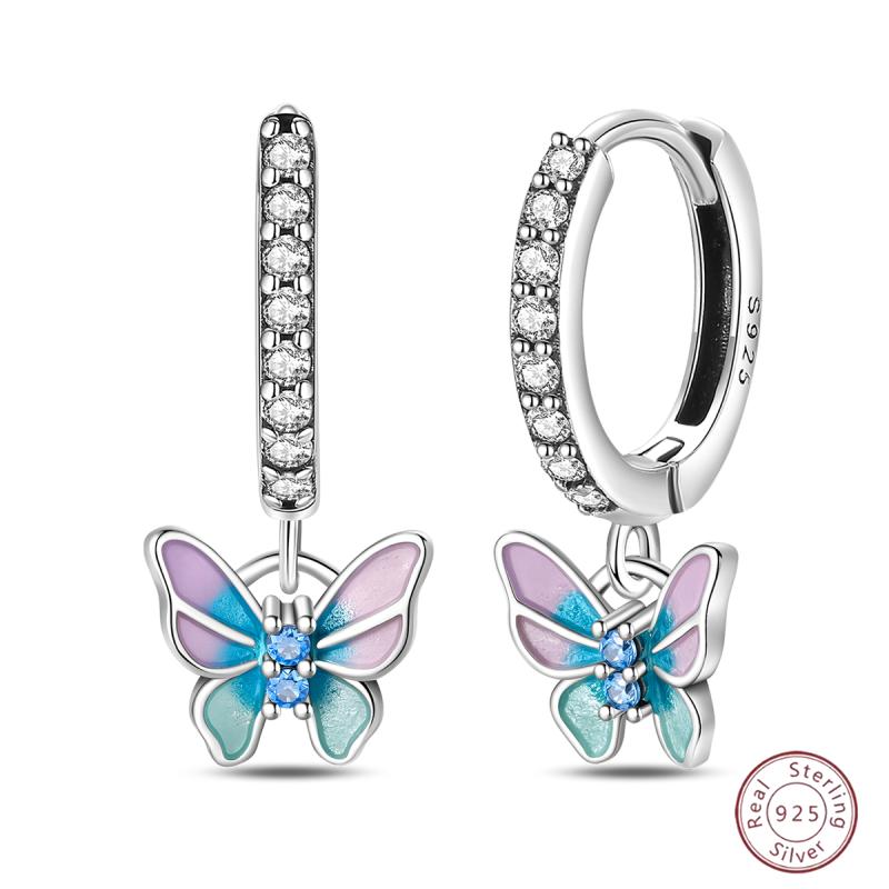 Sweet 925 Silver Ladybug Butterfly Dragonfly Iris Flower Design Earrings Fit Wedding Parties Exquisite Jewelry