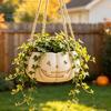 Pumpkin Shaped Garden Decor Hanging Plant Pot, 4.3 Inch Lightweight Resin Flower Adjustable Durable Planter Rope Mini Pots for Indoor Outdoor