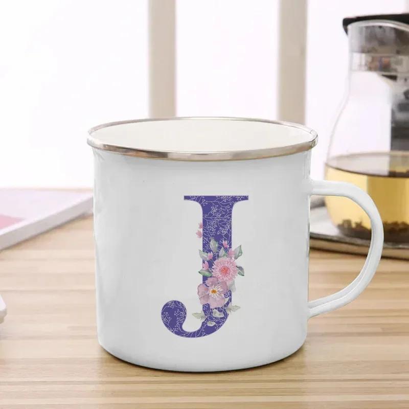Drinks Water Milk Cups 26 Initials Letter Purple Flower Print Enamel Mug Coffee Cup Thermal Coffee Cup To Carry Cupshe Drinkware