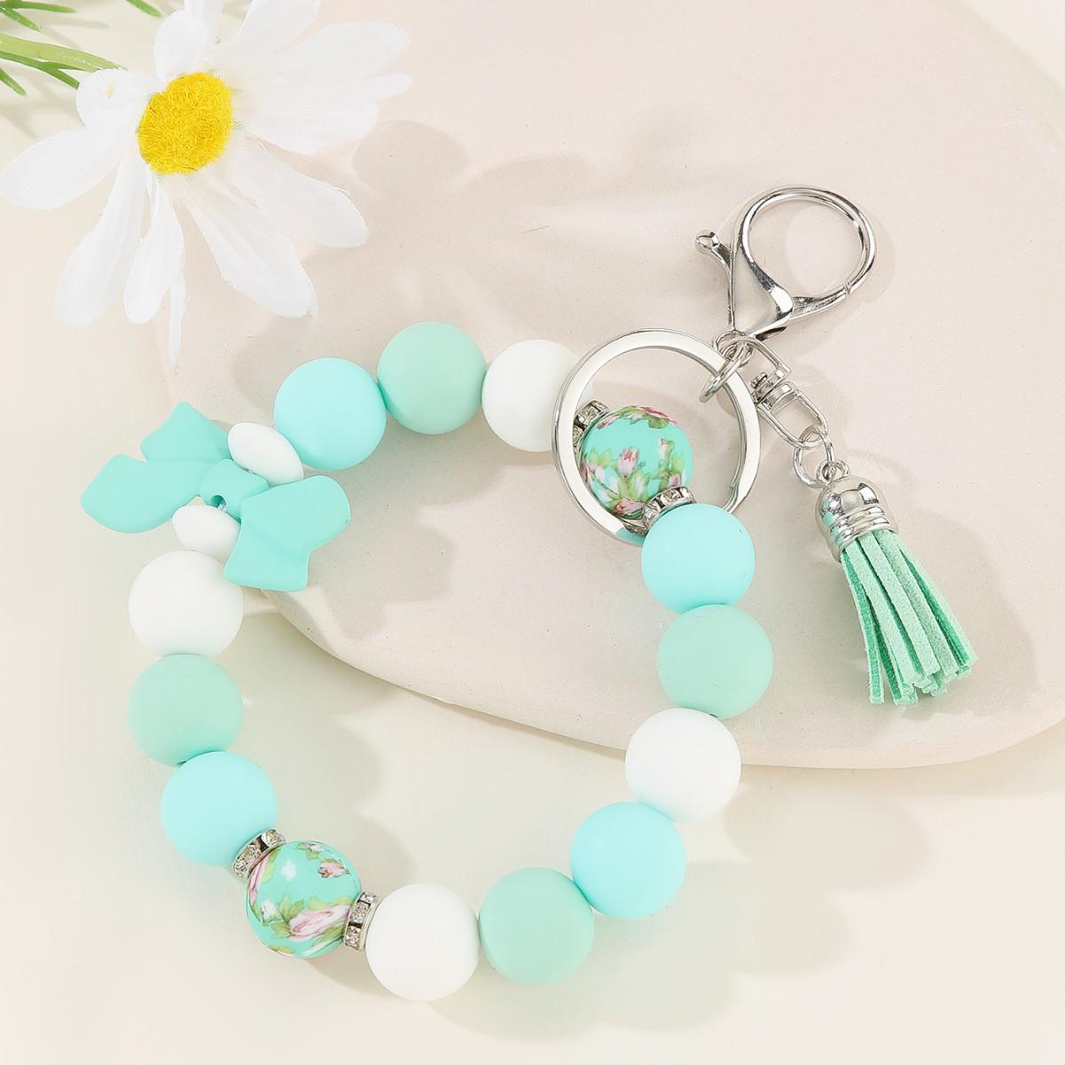 Silicone Beaded Bowknot Keychain Bracelet Pendant Ornament