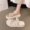 Fashion Versatile Rhinestone Flat Sandals Women 2025 Summer New Outer Wear One Word with Roman Fairy Wind Beach Shoes