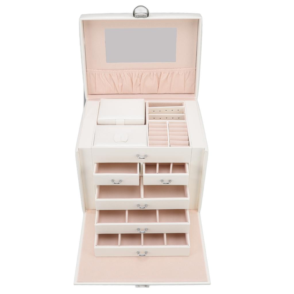 Synthetic Leather Huge Jewelry Box Large Capacity Multi Layers White European Style Jewelry Box